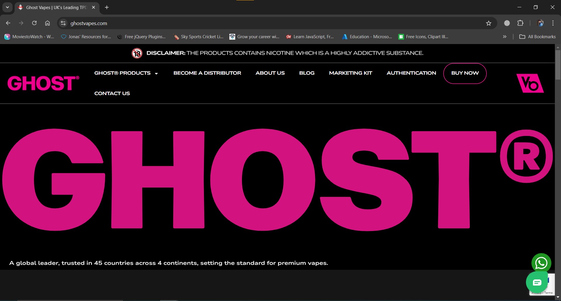 Ghost Vapes - Custom WordPress website with modern UI design and advanced functionality for vaping industry