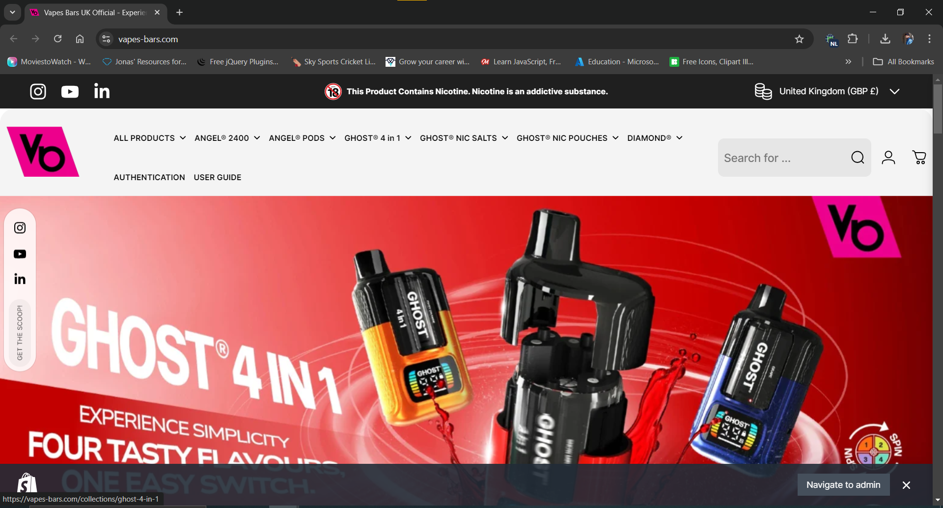 Vapes Bars - Professional Shopify e-commerce store development with custom functionality and payment integration